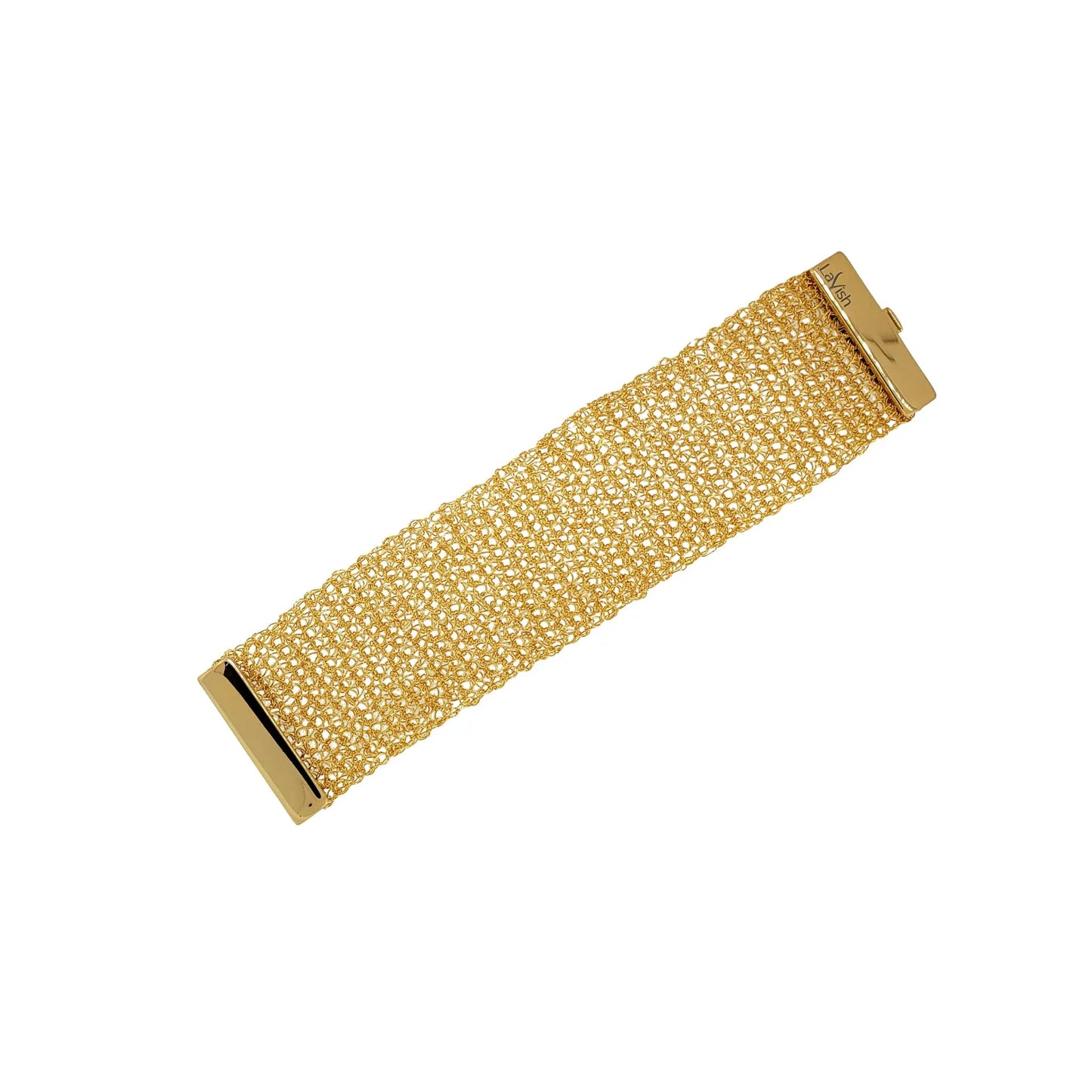 Gold Mesh Wire Crochet Bracelet – 2” Wide Cuff - Munai