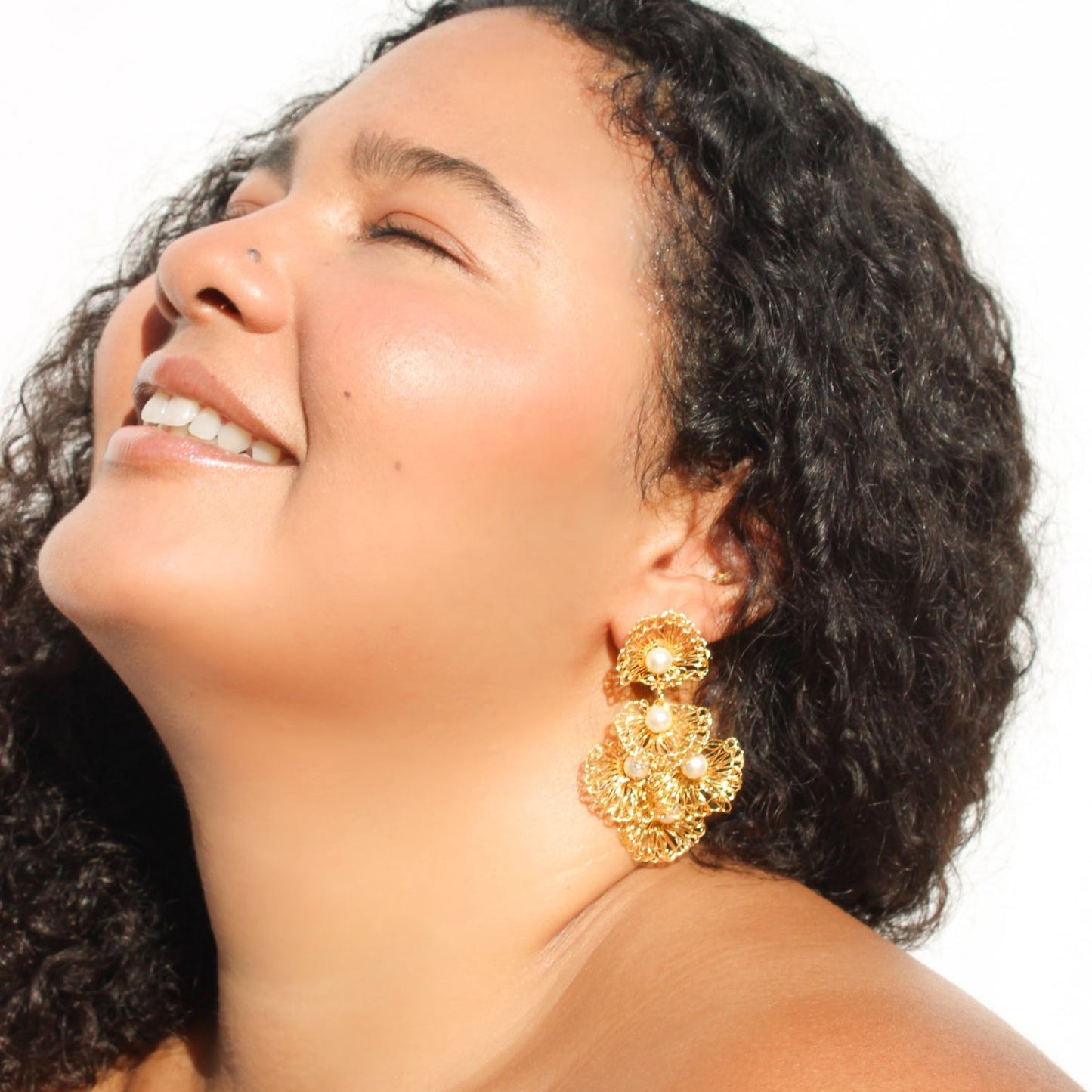 Gold & Pearl Shell Crochet Earrings - Munai