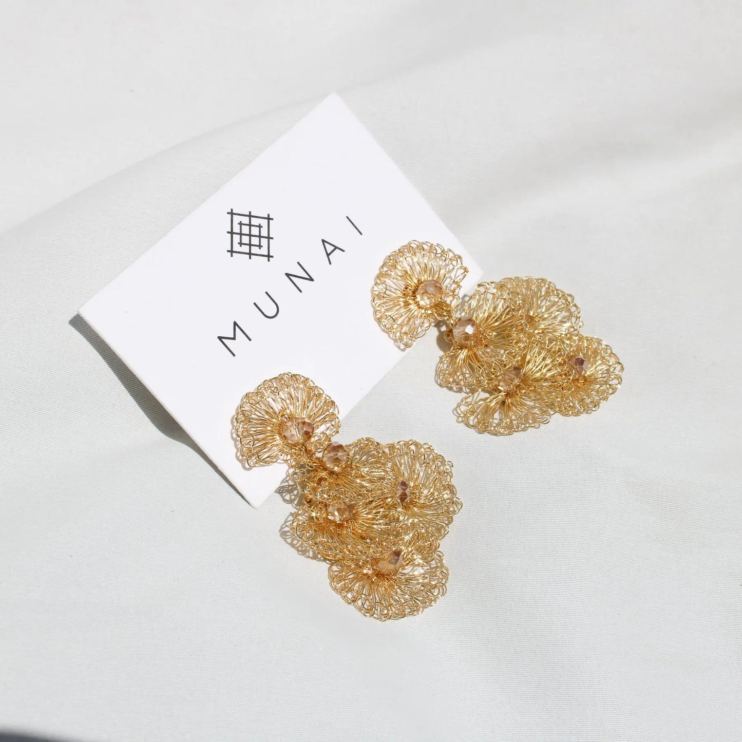Gold Shell Hand - Crocheted Statement Earrings - Munai