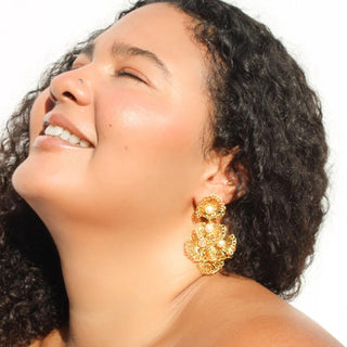 Gold Wire & Pearl Shell Crochet Statement Earrings - Munai