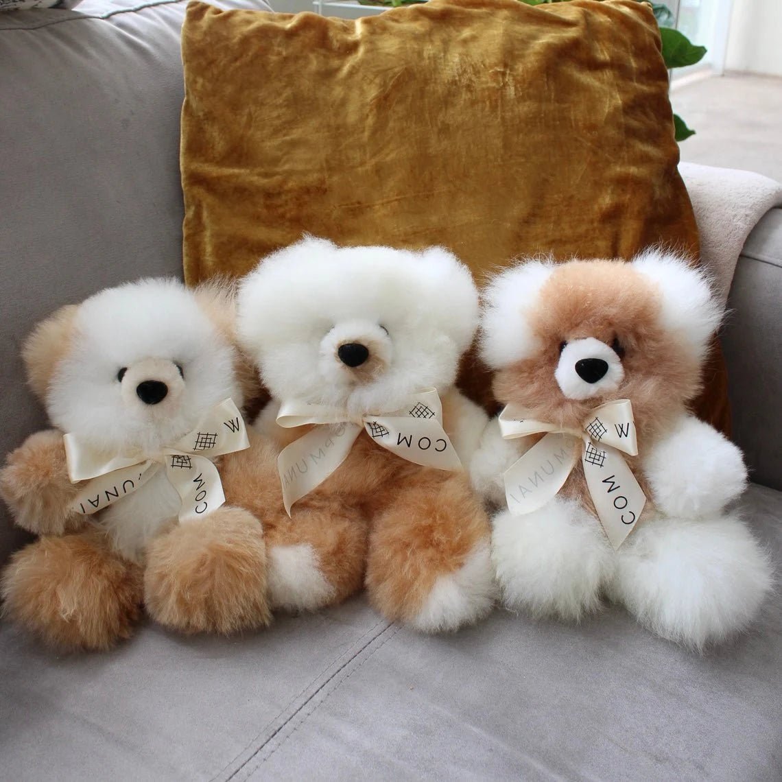Handmade Two - Toned Baby Alpaca Fur Teddy Bear – One - of - a - Kind Luxury Plush - Munai