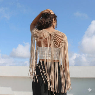 Leia Macrame Fringe Cape - Festival Statement Necklace - Munai
