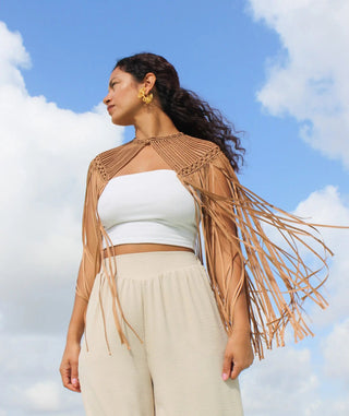 Leia Macrame Fringe Cape - Festival Statement Necklace - Munai