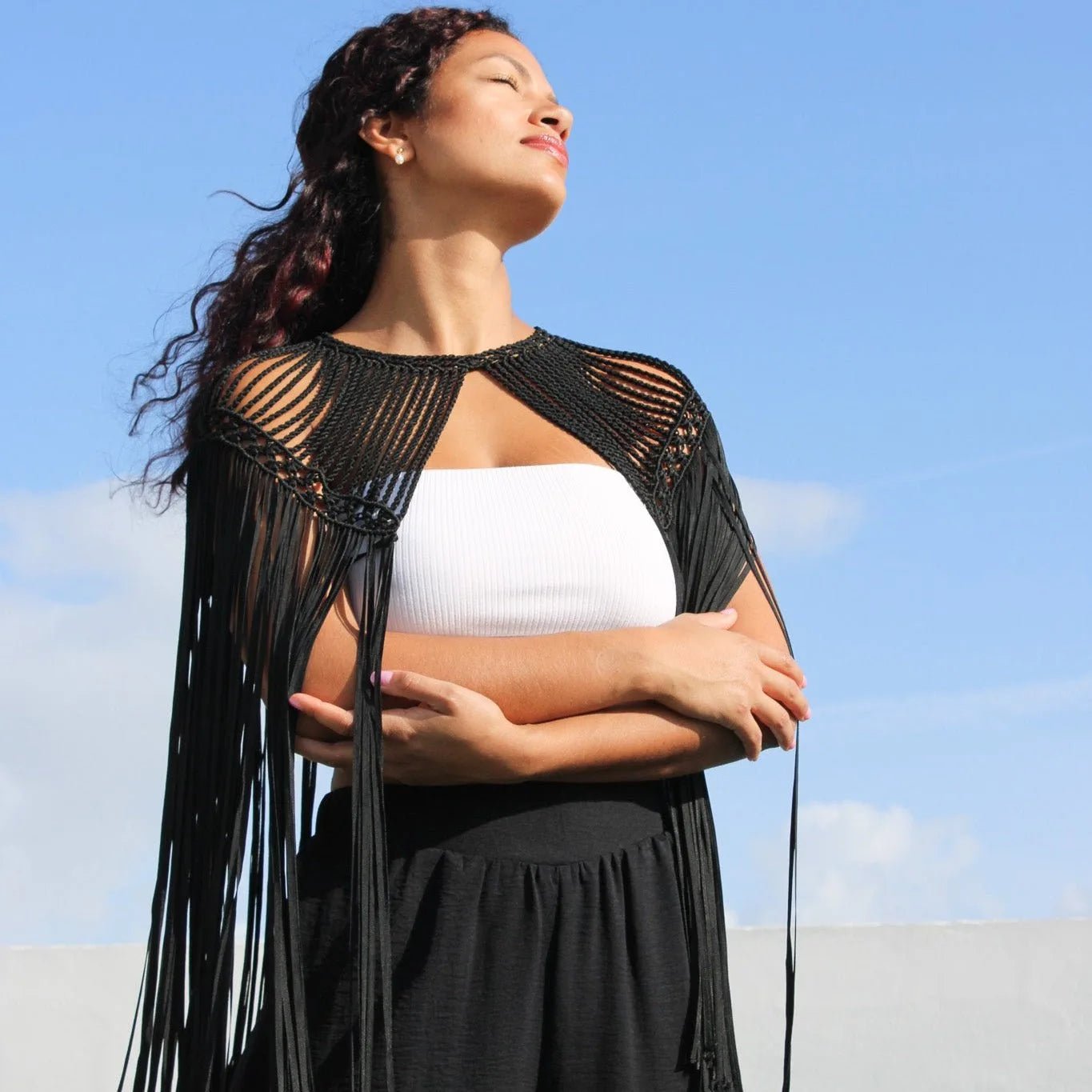Leia Macrame Fringe Cape - Festival Statement Necklace - Munai