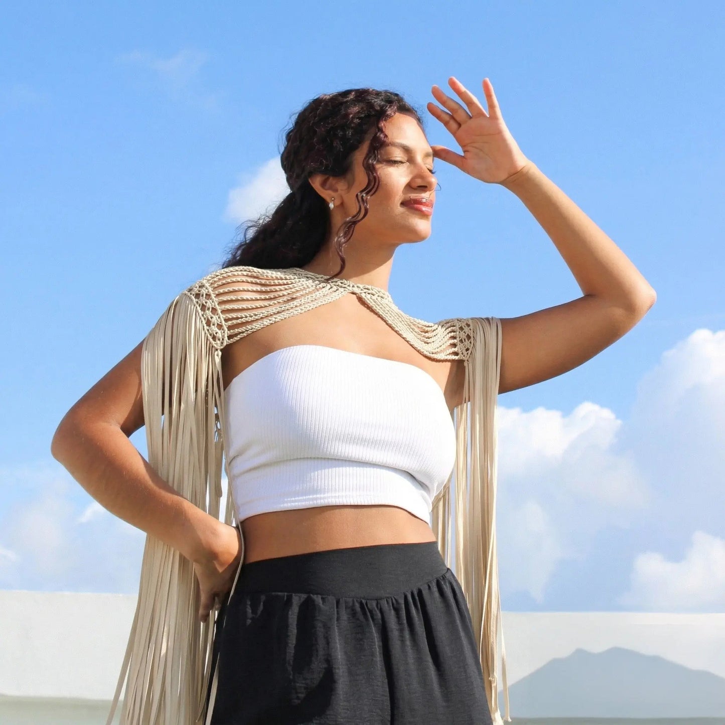 Leia Macrame Fringe Cape - Festival Statement Necklace - Munai