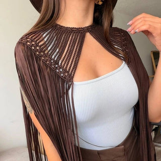 Leia Macrame Fringe Cape - Festival Statement Necklace - Munai