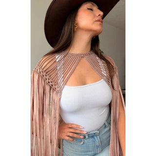 Leia Macrame Fringe Cape - Festival Statement Necklace - Munai
