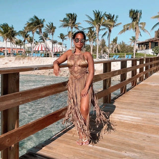 Luna Macrame Fringe Dress - beach cover up / layering dress - Munai
