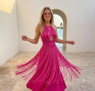 Luna Macrame Fringe Dress - Resort Cover Up / Layering Dress - Munai