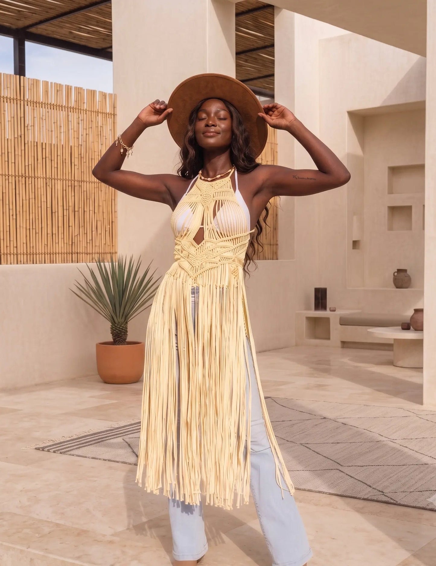 bohemian fringe dress Boho Fringed Dress / Black