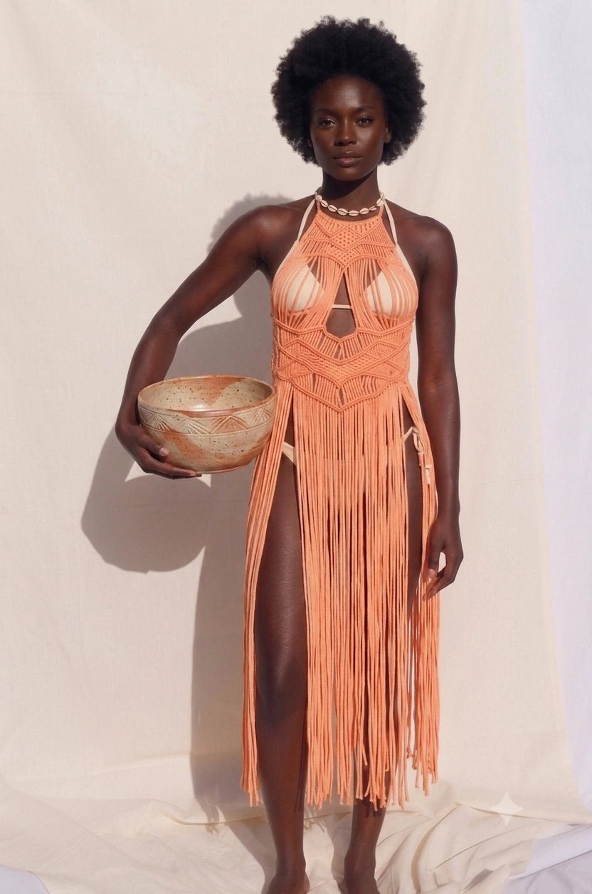 macrame dress Adjustable Bohemian Macrame Dress, Greek Goddess Dress, Wedding Boho Beach Dress, Beach Coverup, Summer Cotton Dress,