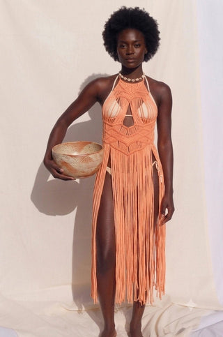Luna Macrame Fringe Dress - Resort Cover Up / Layering Dress - Munai