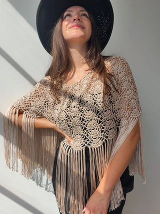 Meadow Fringed Crochet Poncho - Munai