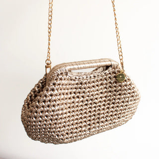 Metallic Crochet Clutch – Handmade Evening Crossbody Bag - Munai