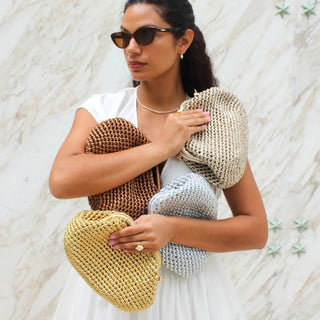 Metallic Crochet Clutch – Handmade Evening Crossbody Bag - Munai