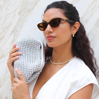 Metallic Crochet Clutch – Handmade Evening Crossbody Bag - Munai