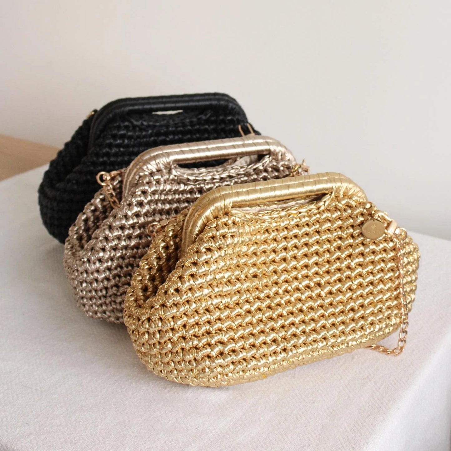 Metallic Crochet Clutch – Handmade Evening Crossbody Bag - Munai
