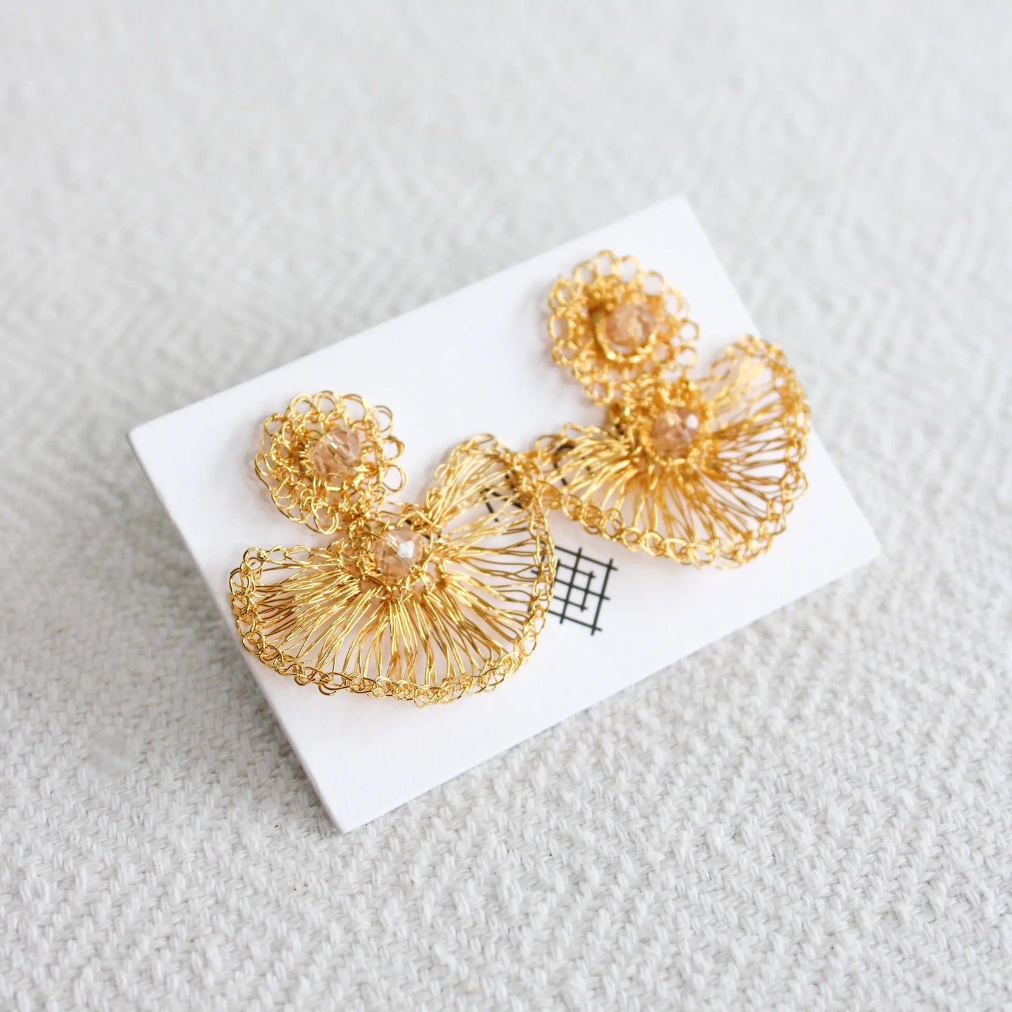 Milena Gold Wire and Crystals Crochet Earrings - Munai