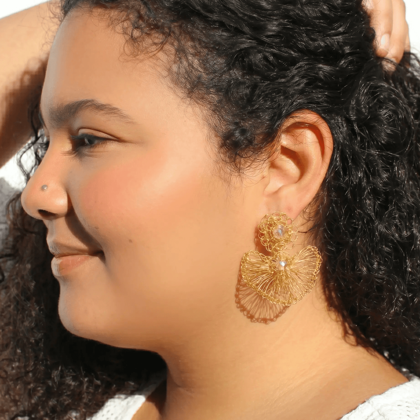Milena Gold Wire and Crystals Crochet Earrings - Munai