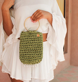 Molly Handmade Sateen Crochet Bag - Gold Handle Evening Purse - Munai