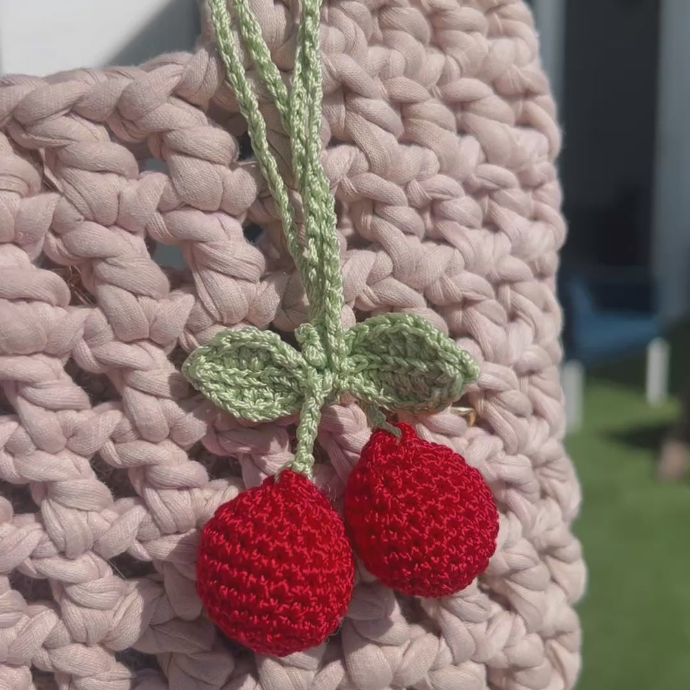 
                      
                        Load and play video in Gallery viewer, Cherry Fruit Crochet Bag Charm
                      
                    