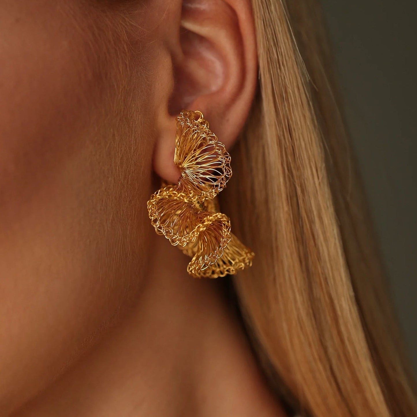 Rio Crochet Hoops | Gold ruffled hoop earrings - Munai
