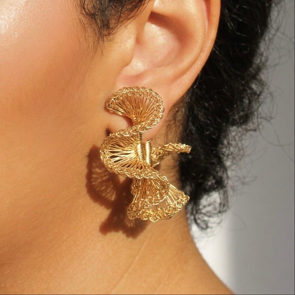 Rio Crochet Hoops | Gold ruffled hoop earrings - Munai