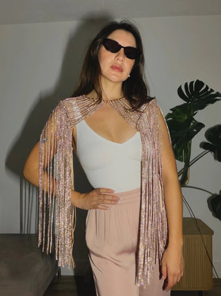 Stella Sparkly Rhinestone Macrame Cape - Munai