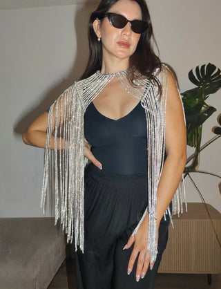 Stella Sparkly Rhinestone Macrame Cape - Munai