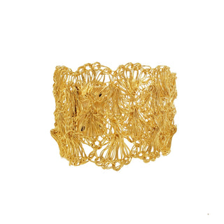 Thick Gold Shell Crochet Statement Bracelet – 1.5” Wide Cuff - Munai