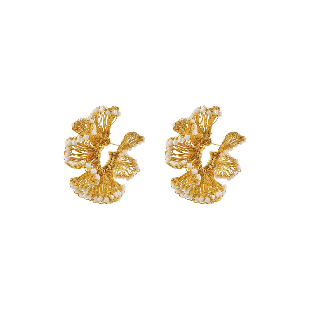 
                      
                        Lightweight ruffled crochet hoops, Black beads and 18 karat gold filled copper wire and create a statement look without the weight or bulk! statement earrings
                      
                    
