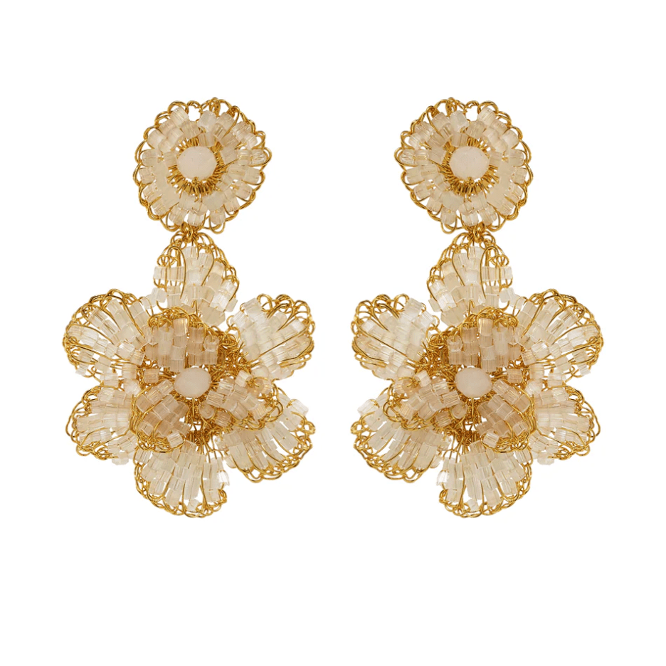 Wired Crochet Crystal Flower Earrings - Munai