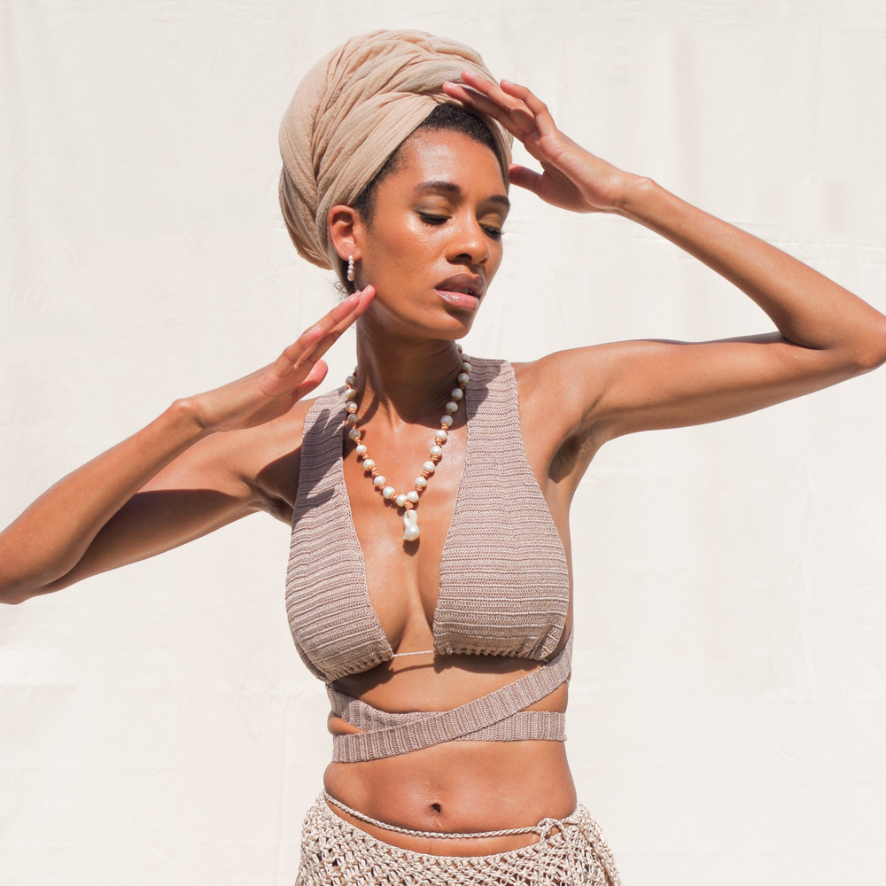 Versatile handmade crochet top. Wear it as a halter top, cross neck, cross waist wrap top.