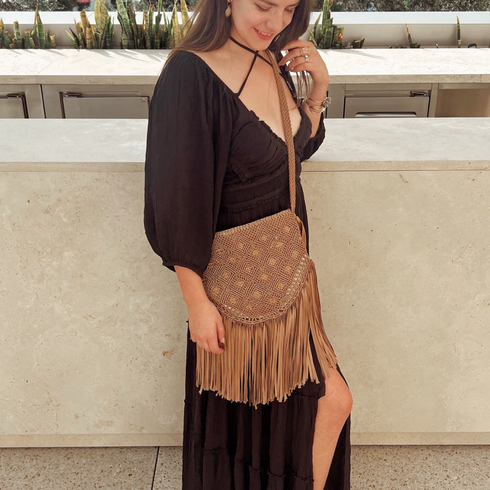 
                      
                        Boho macrame bag with fringes. Spacious handmade Travel bag perfect for festivals
                      
                    