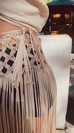 Marina Skirt or Belt Beach Cover Up with tassels. Weaving width: 6" in Fringe length: 26" in approx. Tie Closure
