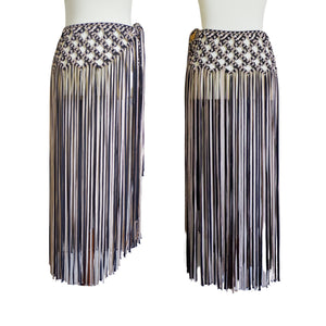 Caramel Marina Skirt, top or Belt Boho Beach Cover Up with tassels. Weaving width: 6" in Fringe length: 26" in approx. Tie Closure. Handmade in Bolivia. Handwash only. One size fits all 